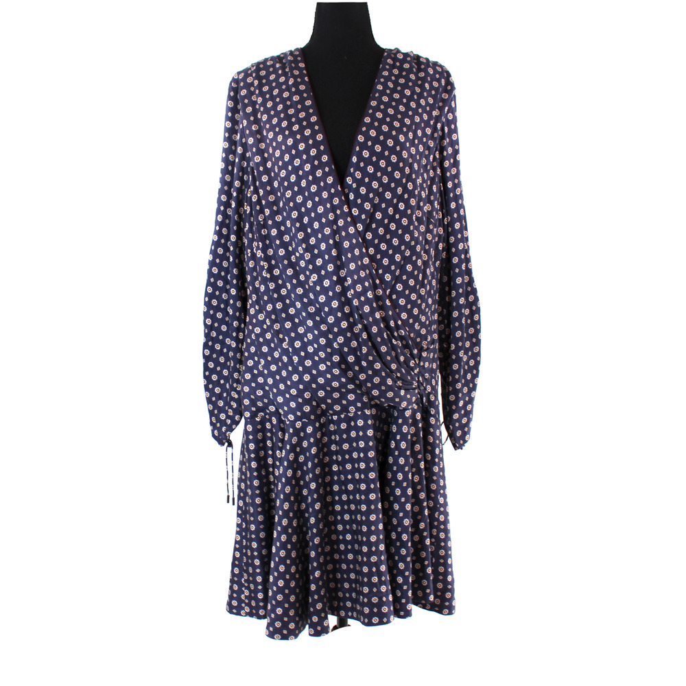 Jonathan Simkhai Blue Pink Print Ruffle Wrap Dress 16 Long Sleeve Knee Length